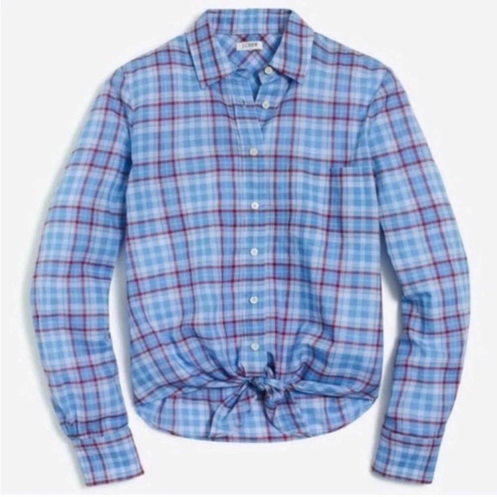 J. Crew Cotton Plaid Button Up Shirt Front tie